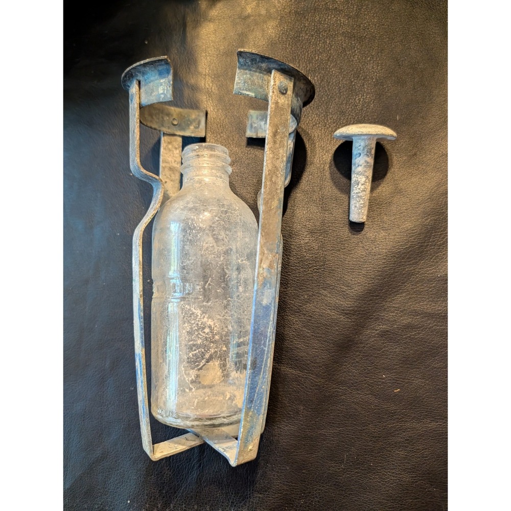 Antique Soda Acid Fire Extinguisher Clear Glass Acid Bottle Cage Lead Stopper
